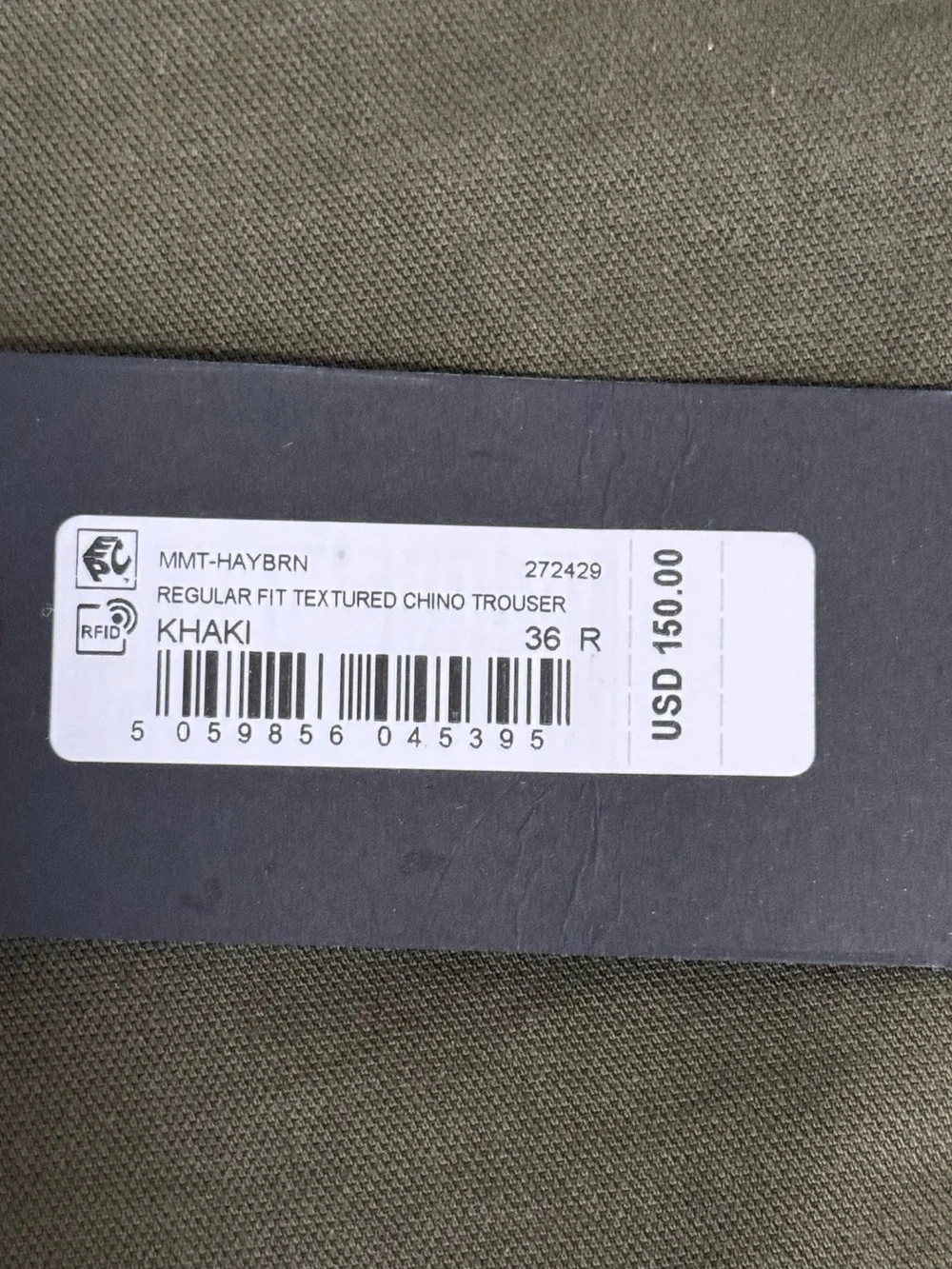NWT Ted Baker London Regular Fit Textured Chino Trouser - Olive Khaki Size 36R